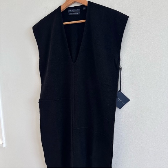 Brown Allan merino wool yak luxurious V-neck longline sweater vest tunic black - Picture 2 of 7